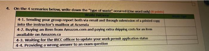 4. On the 4 scenarios below, write down the type