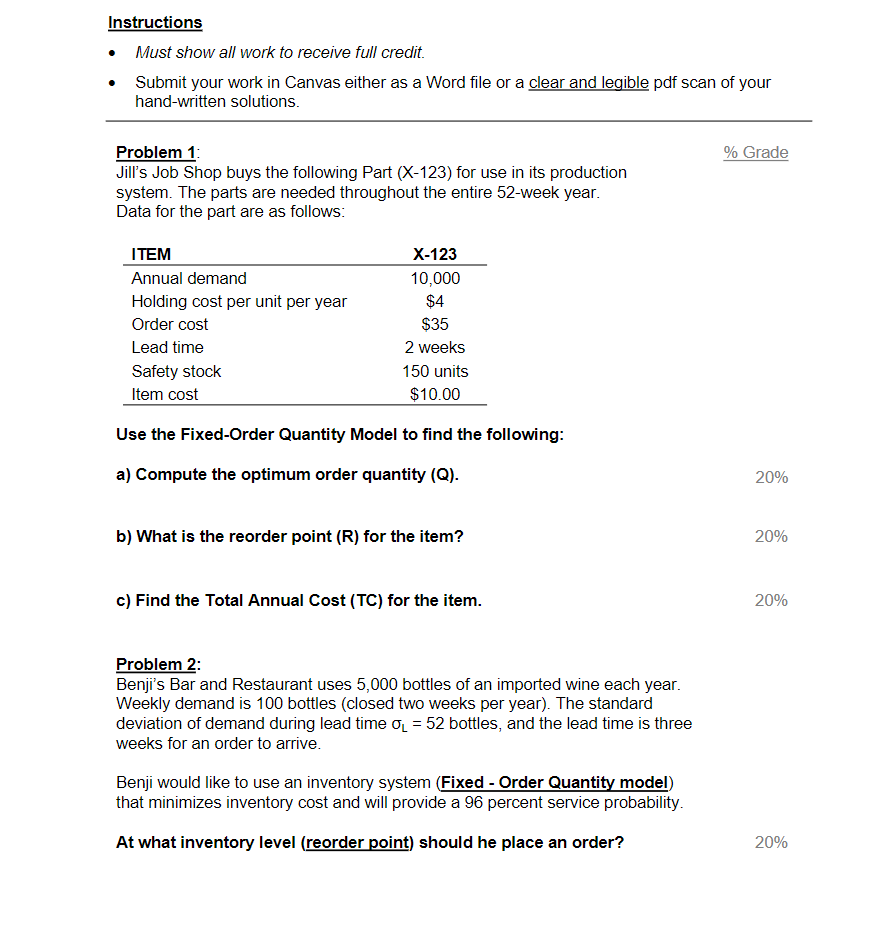 Thank you!!! Instructions Must show all work to