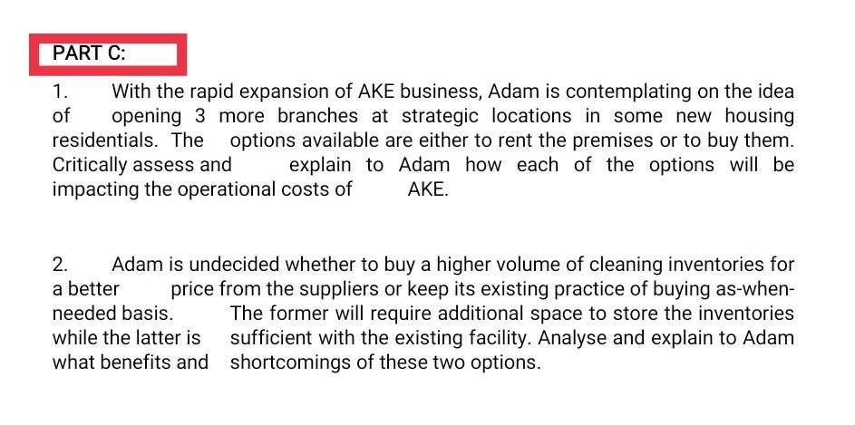 Requirements: 1. Please answer PART C questions.