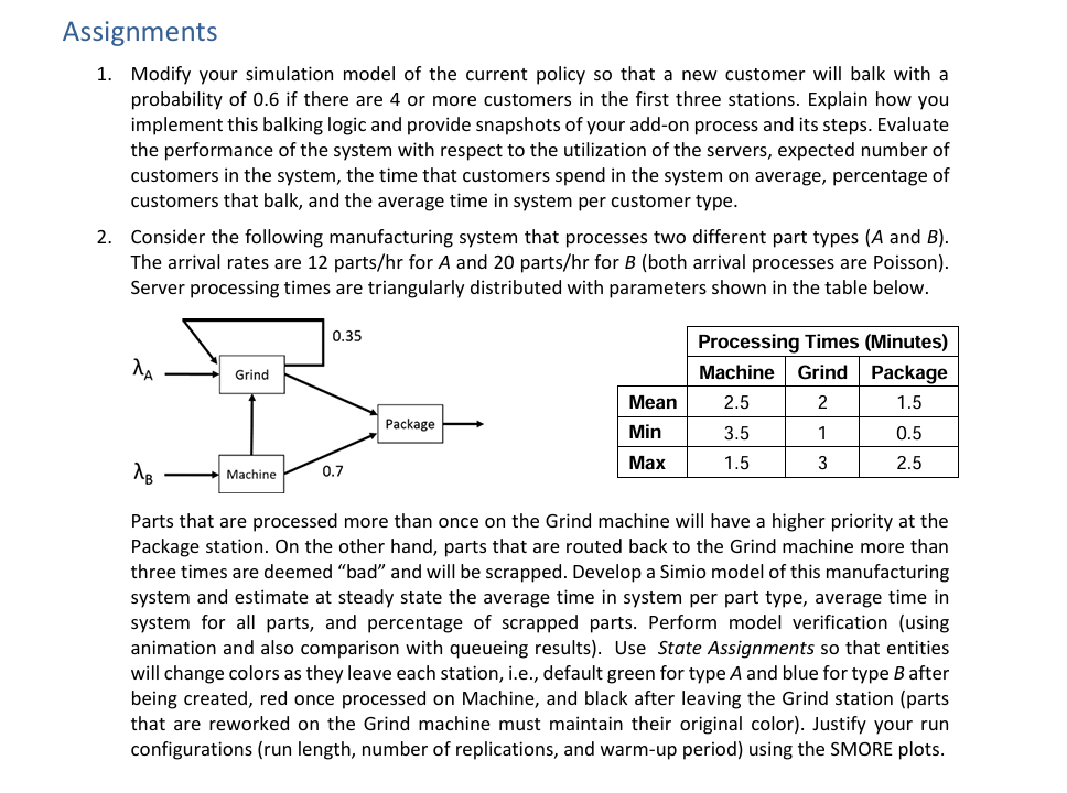 Assignments 1 . Modify your simulation model of