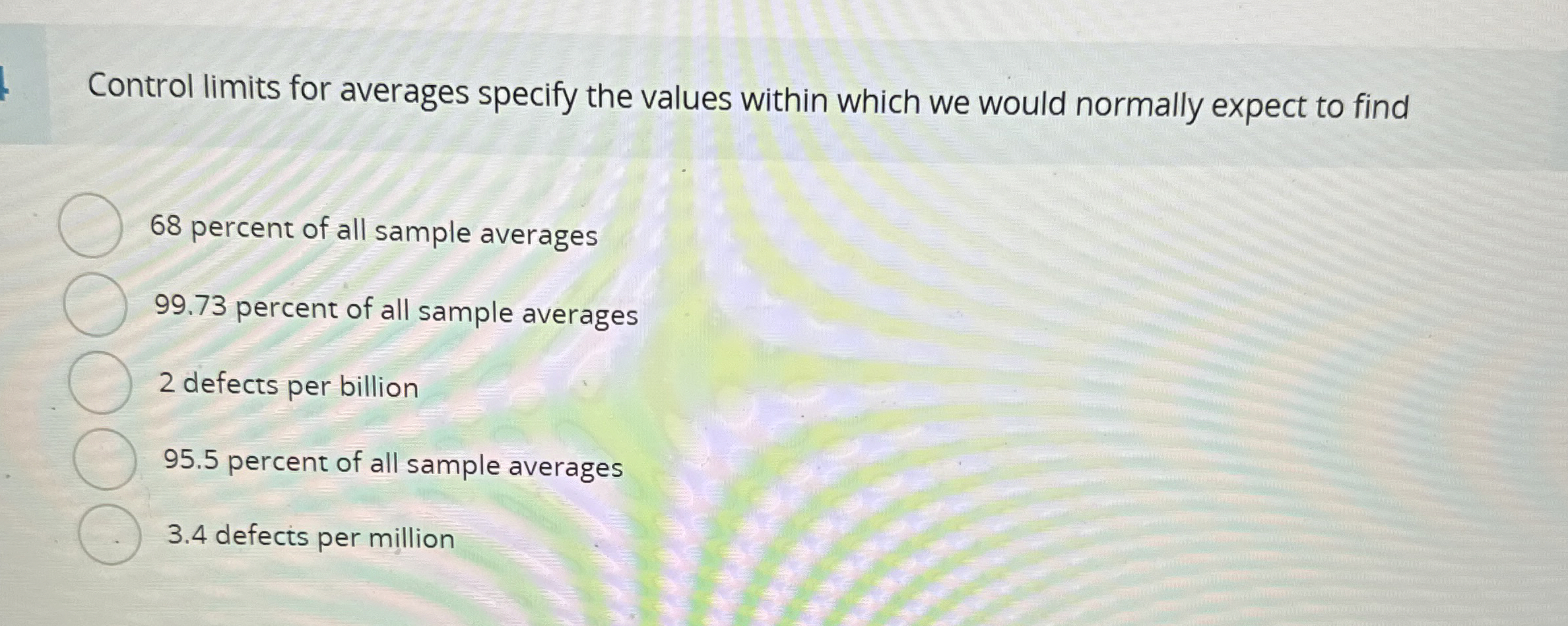 Control limits for averages specify the values