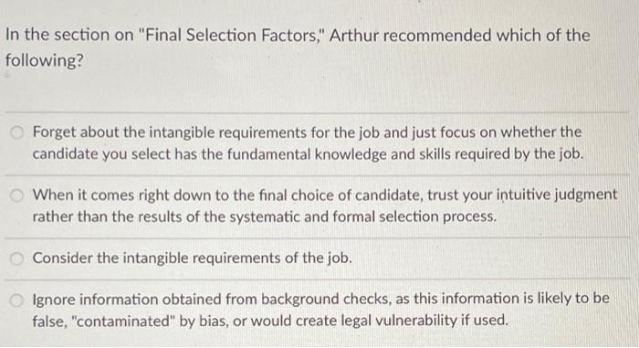 In the section on "Final Selection Factors,"