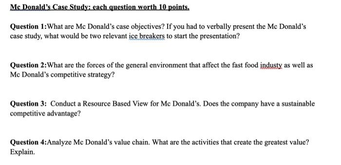 case info Mc Donald's Case Study: each question