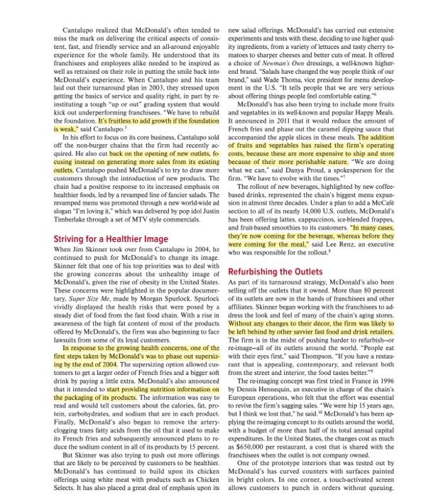 case info Mc Donald's Case Study: each question