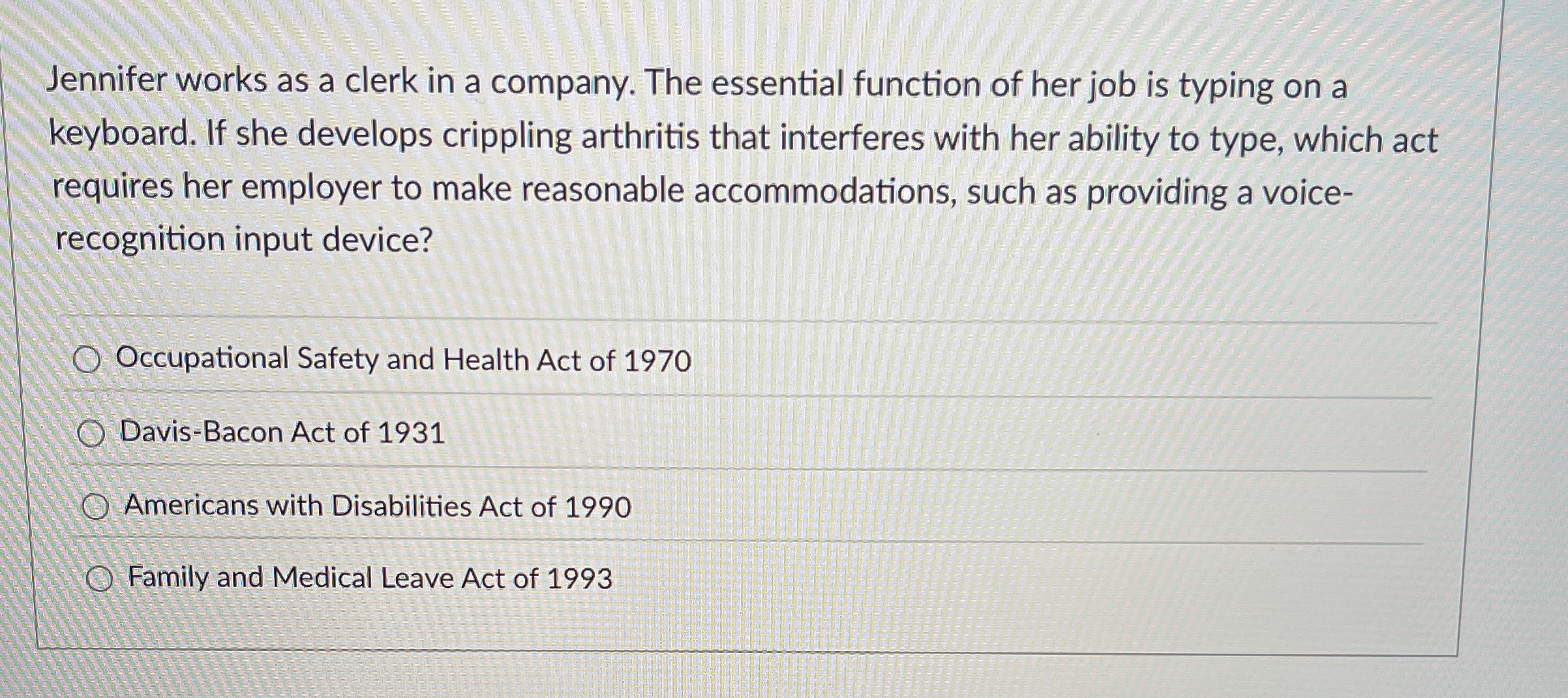 Jennifer works as a clerk in a company. The