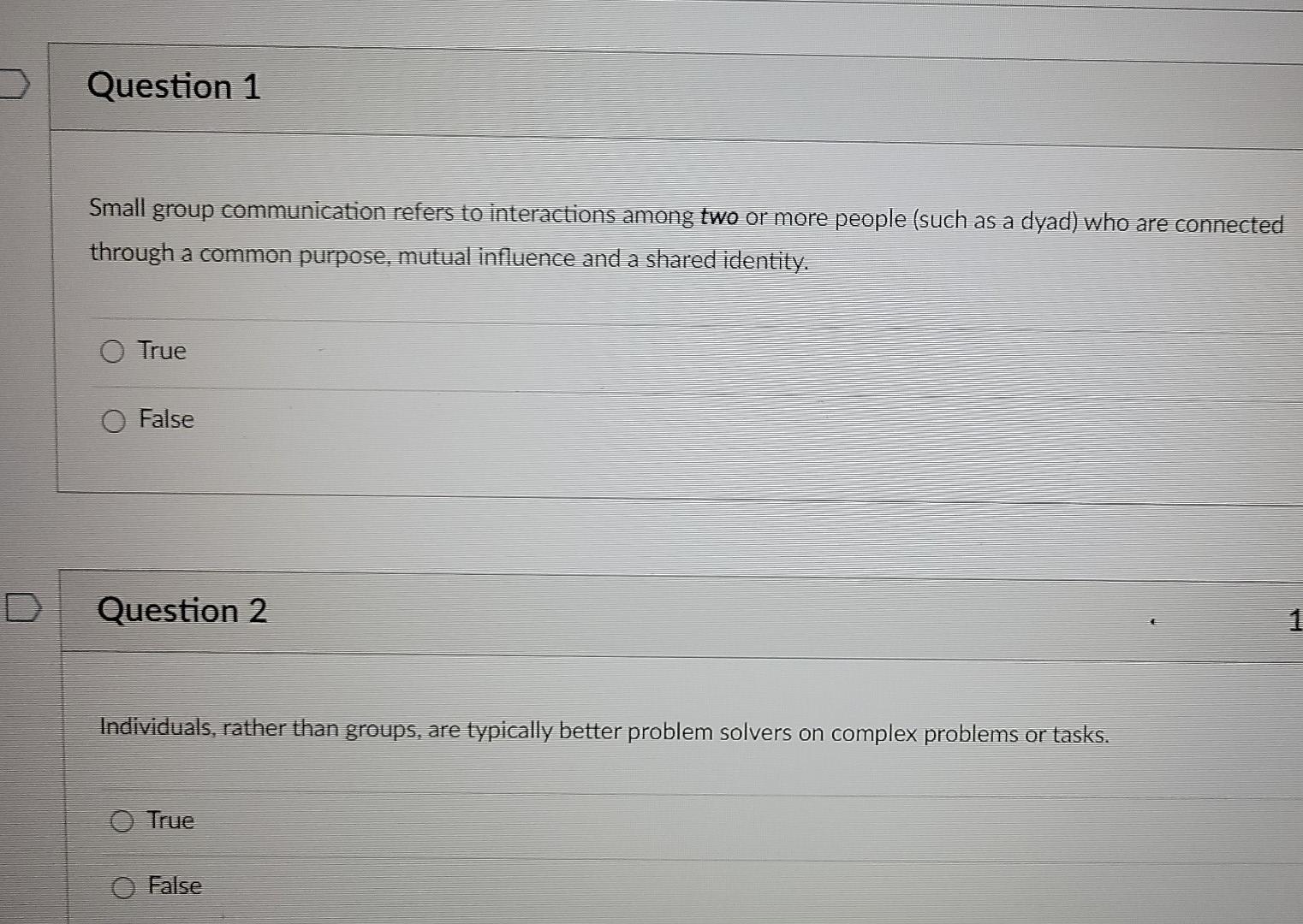 communication in groups Question 1 Small group