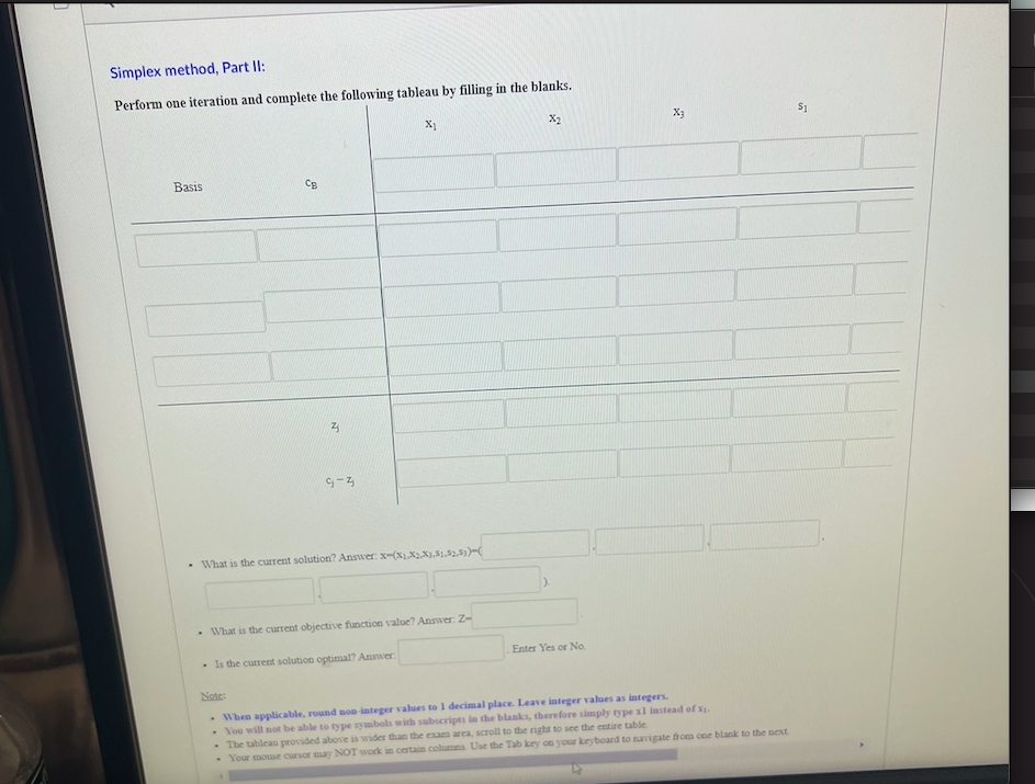 Simplex method, Part I: A Simplex tableau of a