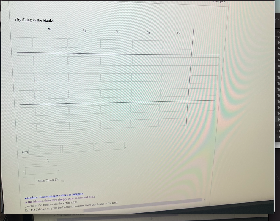 Simplex method, Part I: A Simplex tableau of a