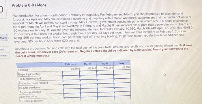 operation management Problem 8-8 (Algo) Plan