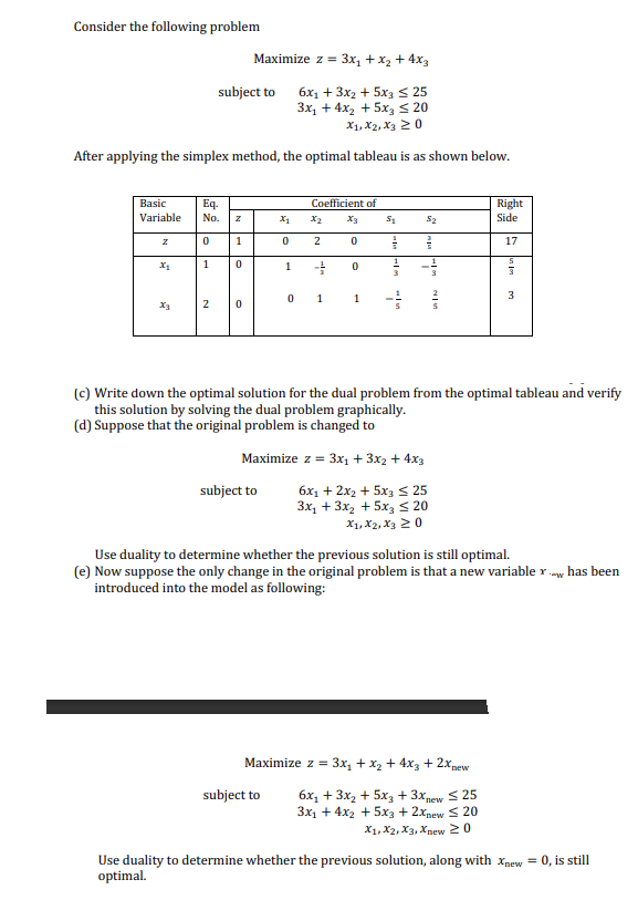 Consider the following problem Maximize z = 3x1 +