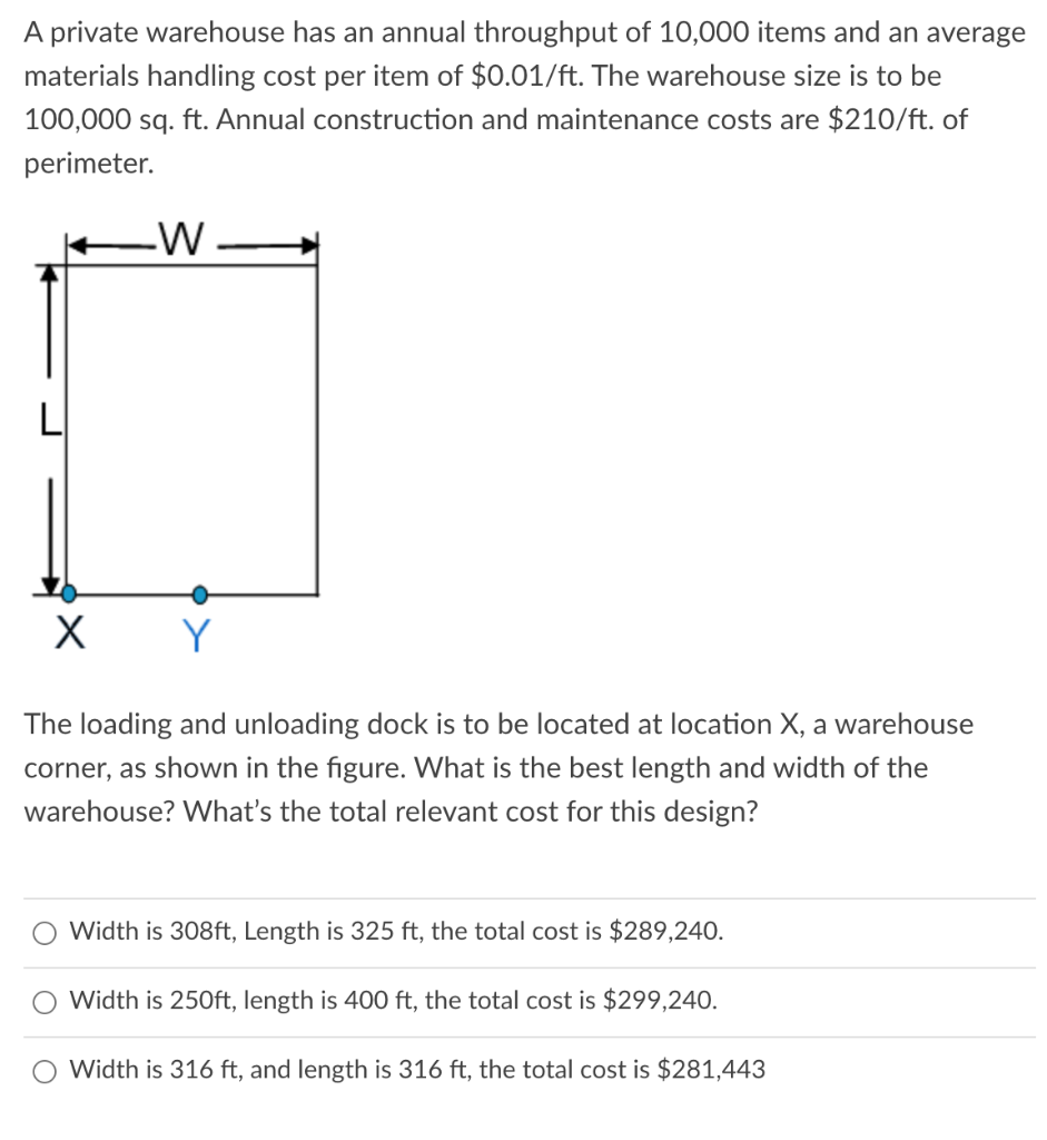 A private warehouse has an annual throughput of