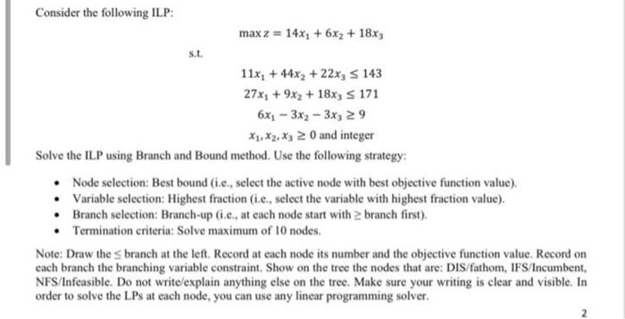 Consider the following ILP: max z = 14x: + 6x2 +