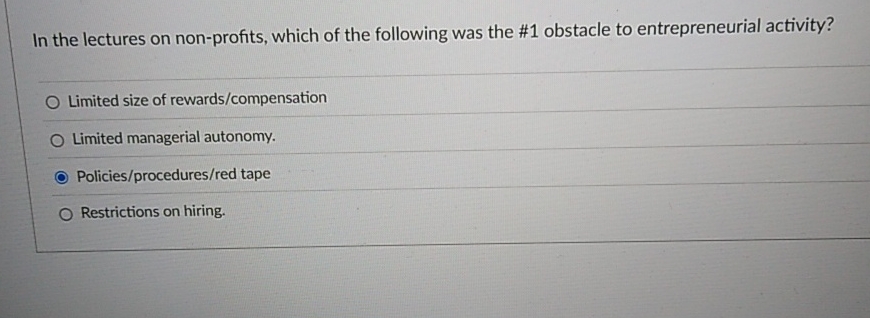 In the lectures on non - profits, which of the