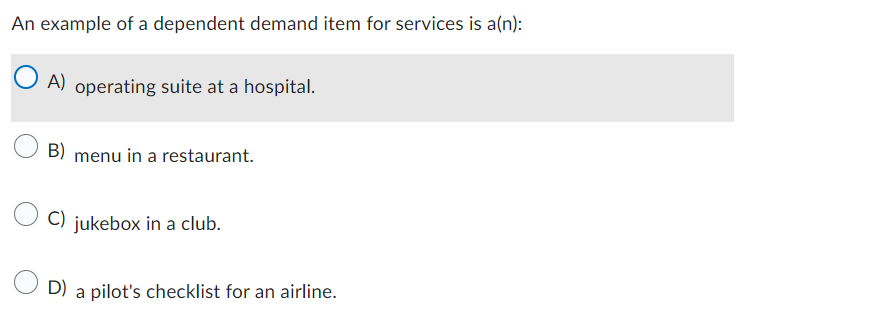 An example of a dependent demand item for
