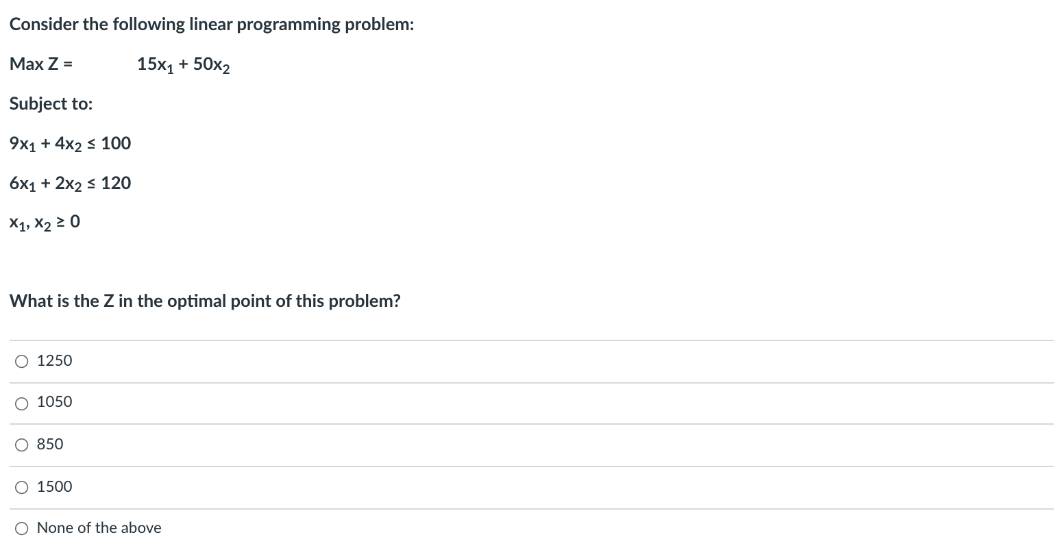 Consider the following linear programming