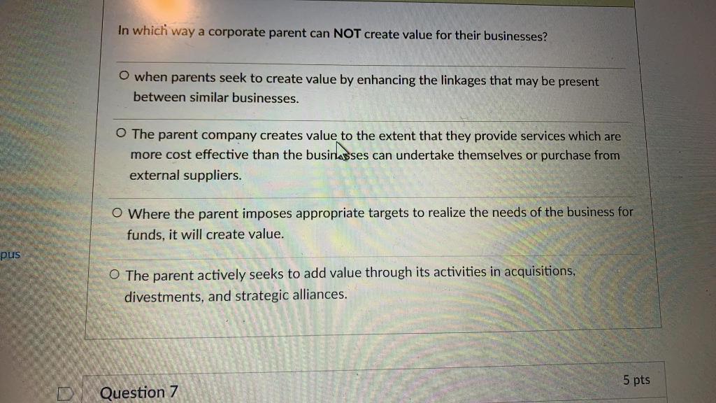 In which way a corporate parent can NOT create