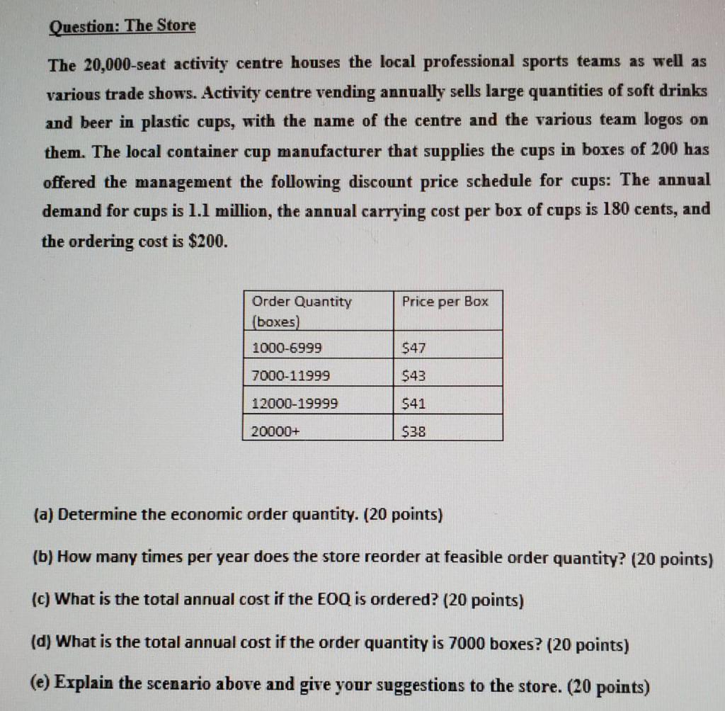 Question: The Store The 20,000-seat activity