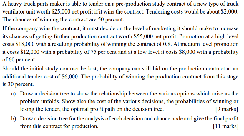 A heavy truck parts maker is able to tender on a