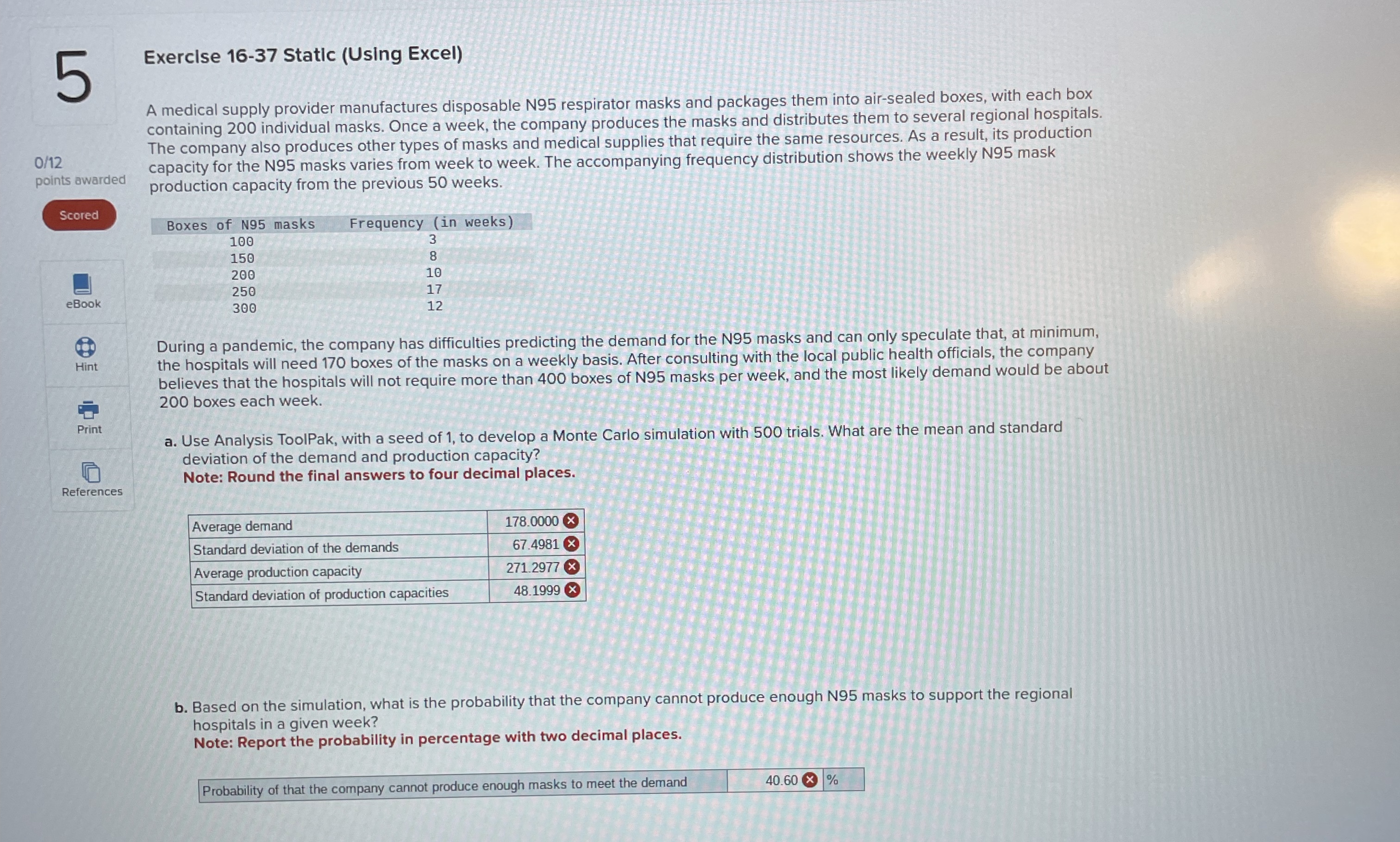 Exerclse 1 6 - 3 7 Statlc ( Using Excel ) 0 / 1 2