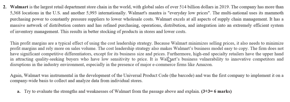 2. Walmart is the largest retail department store