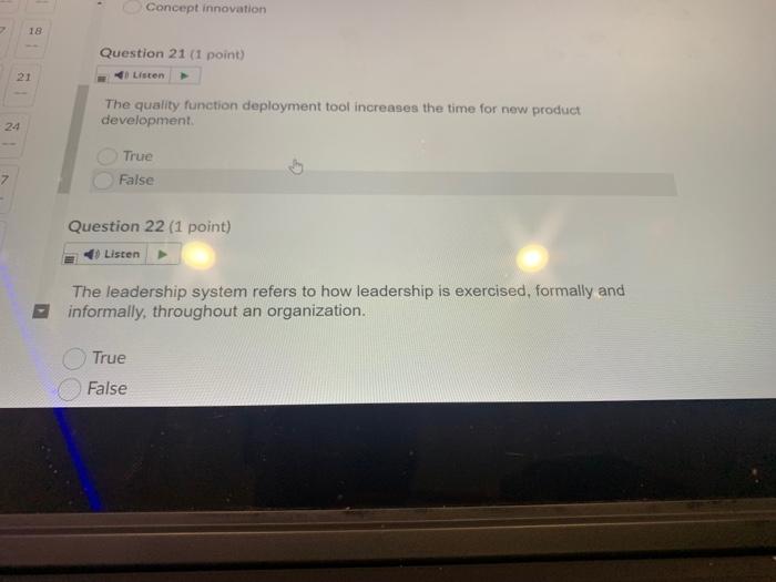 Concept innovation 18 Question 21 (1 point)