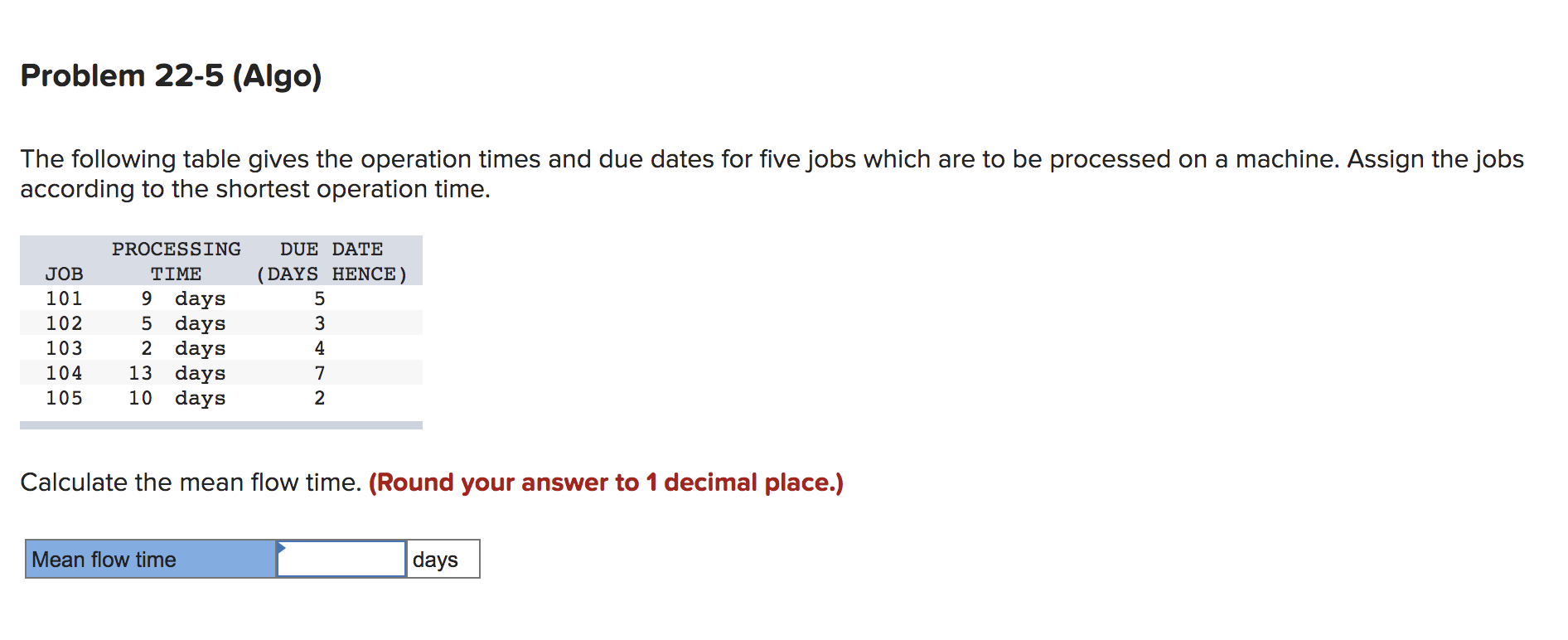Problem 22-5 (Algo) The following table gives the