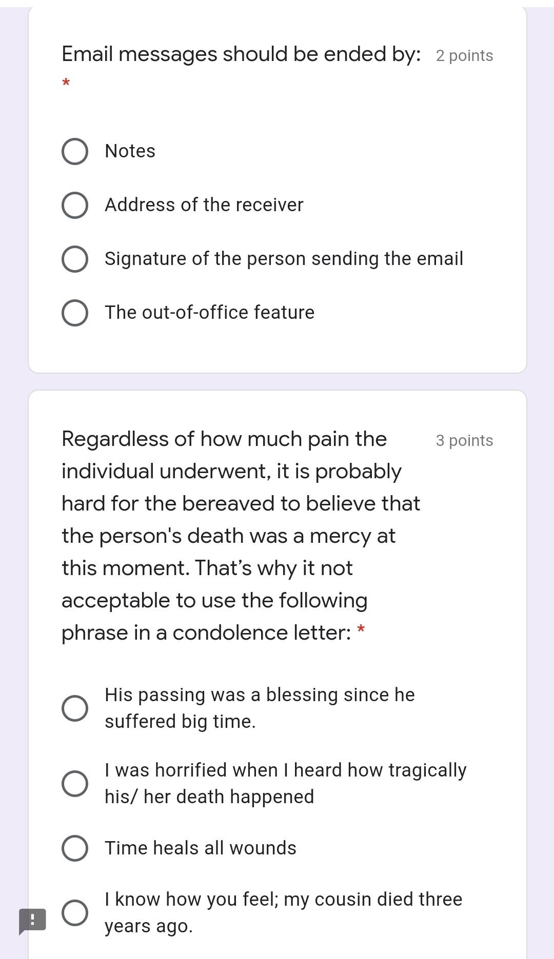Email messages should be ended by: 2 points *