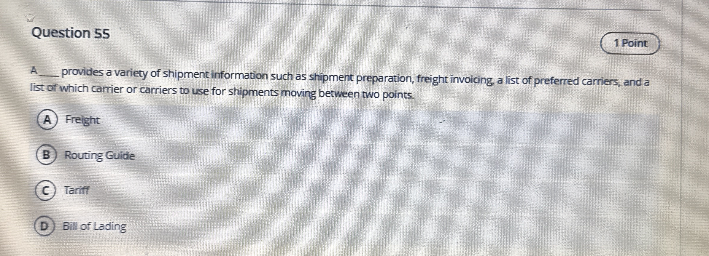 Question 5 5 1 Point A q , provides a variety of