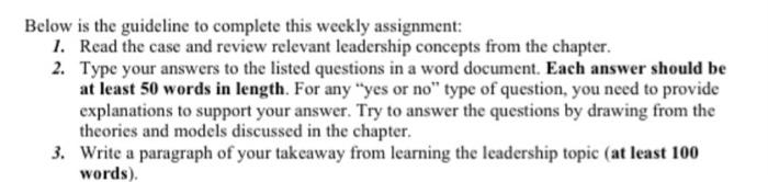 Below is the guideline to complete this weekly