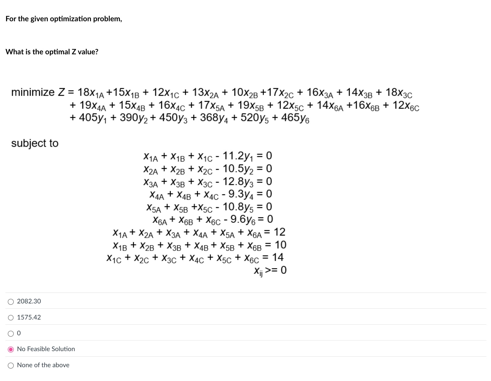 For the given optimization problem, What is the