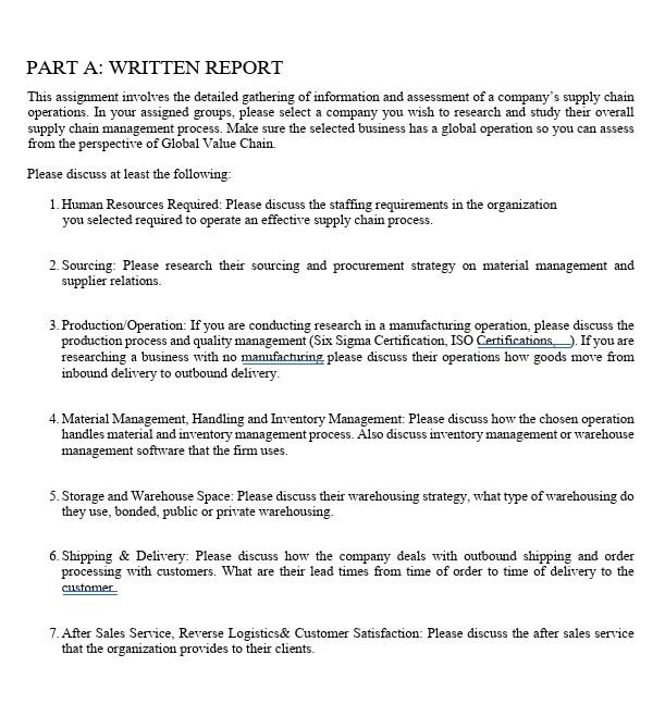 PART A: WRITTEN REPORT This assignment involves