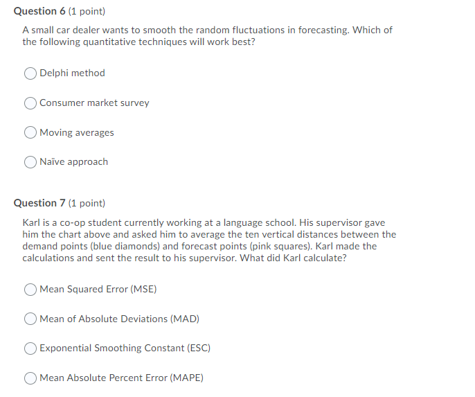 Question 6 (1 point) A small car dealer wants to