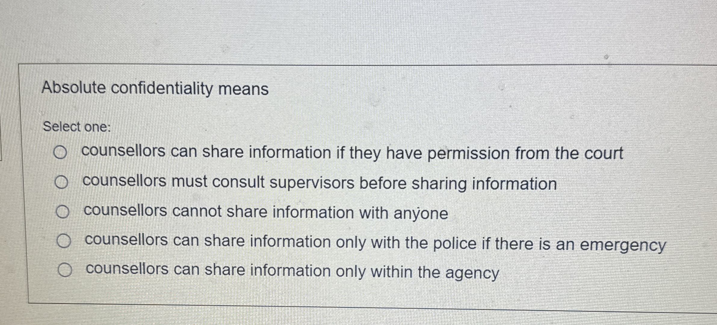 Absolute confidentiality means Select one:
