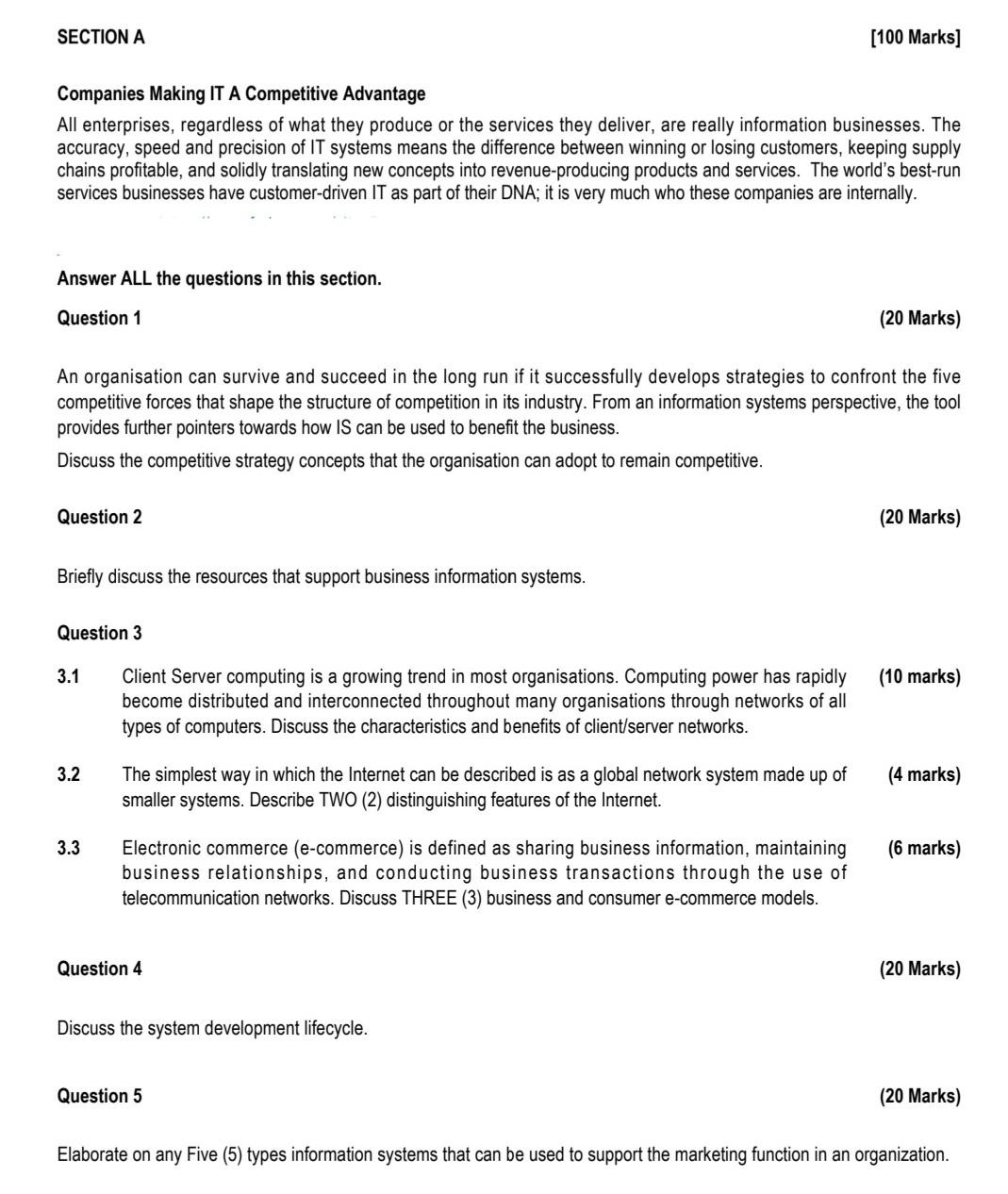 information systems please answer 3 SECTION A