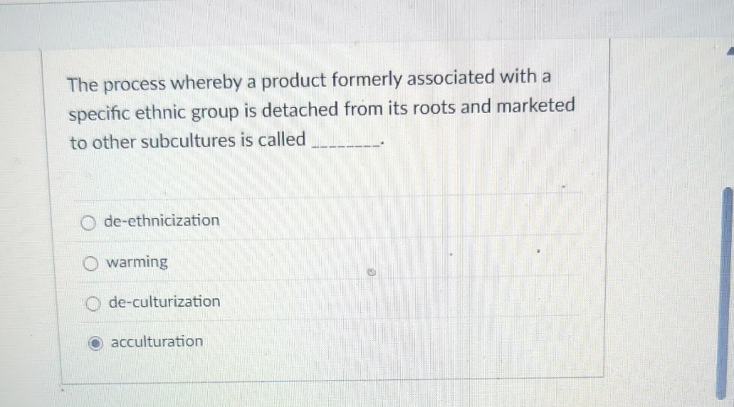 The process whereby a product formerly associated