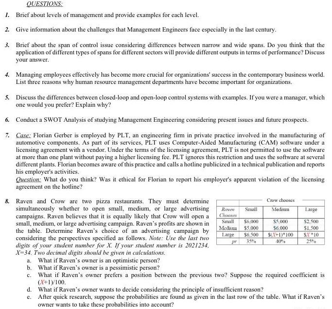 QUESTIONS 1. Brief about levels of management and