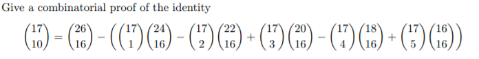 Give a combinatorial proof of the identity 26 24