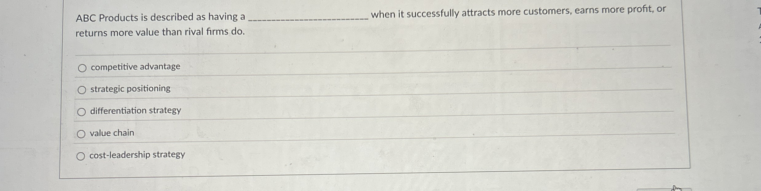 ABC Products is described as having a q , when it