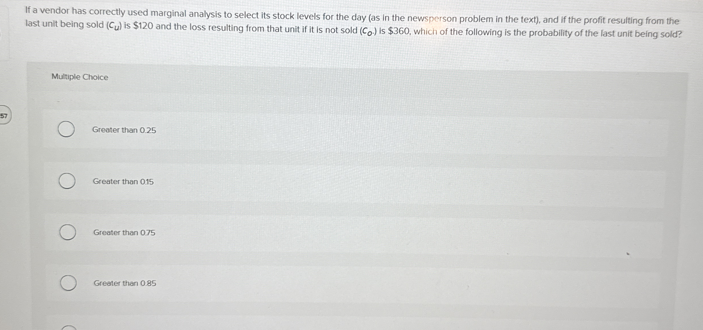 If a vendor has correctly used marginal analysis