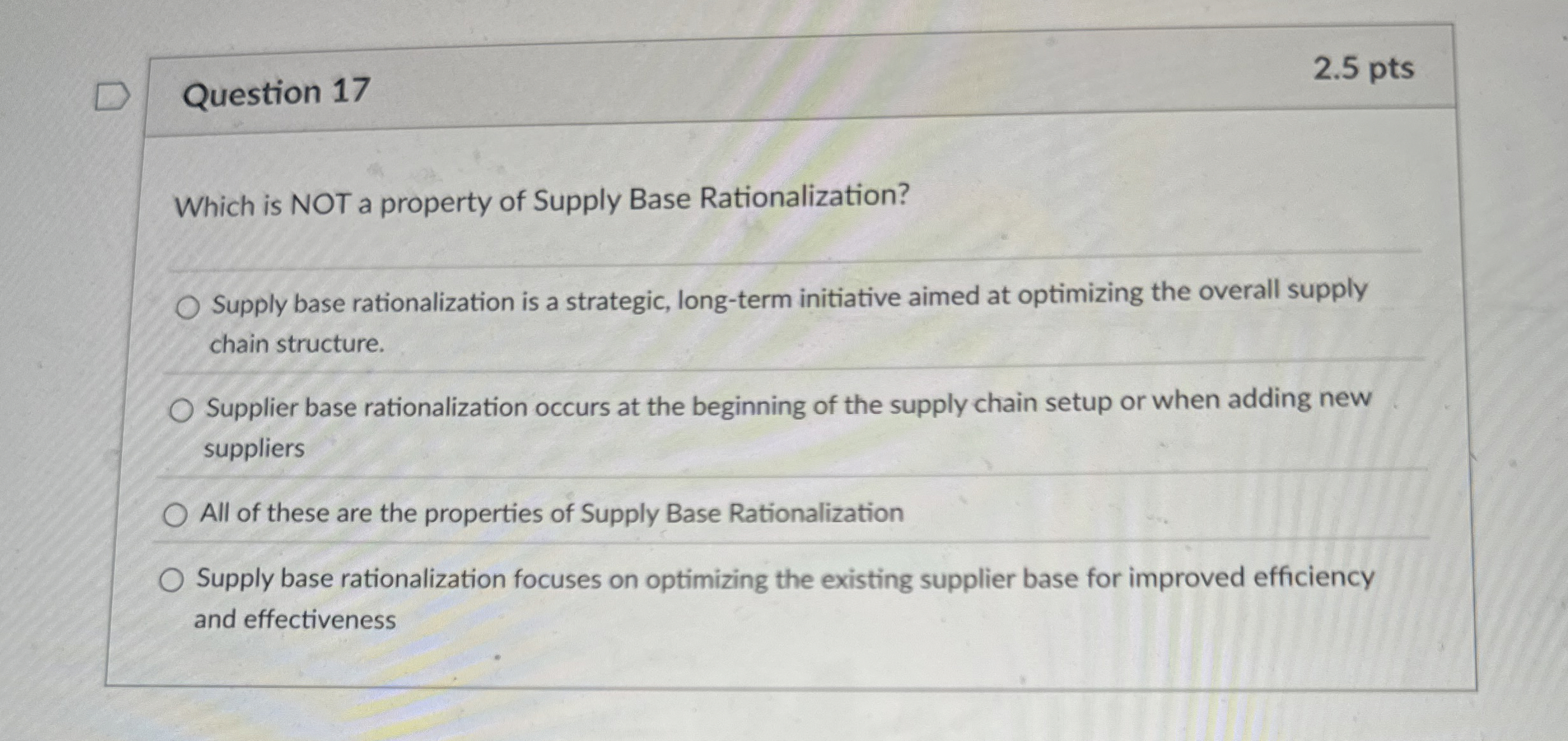 Question 1 7 2 . 5 pts Which is NOT a property of