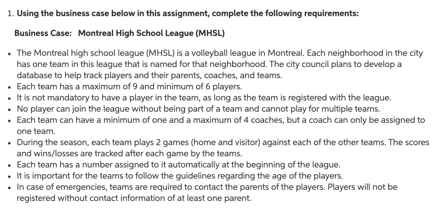 1. Using the business case below in this