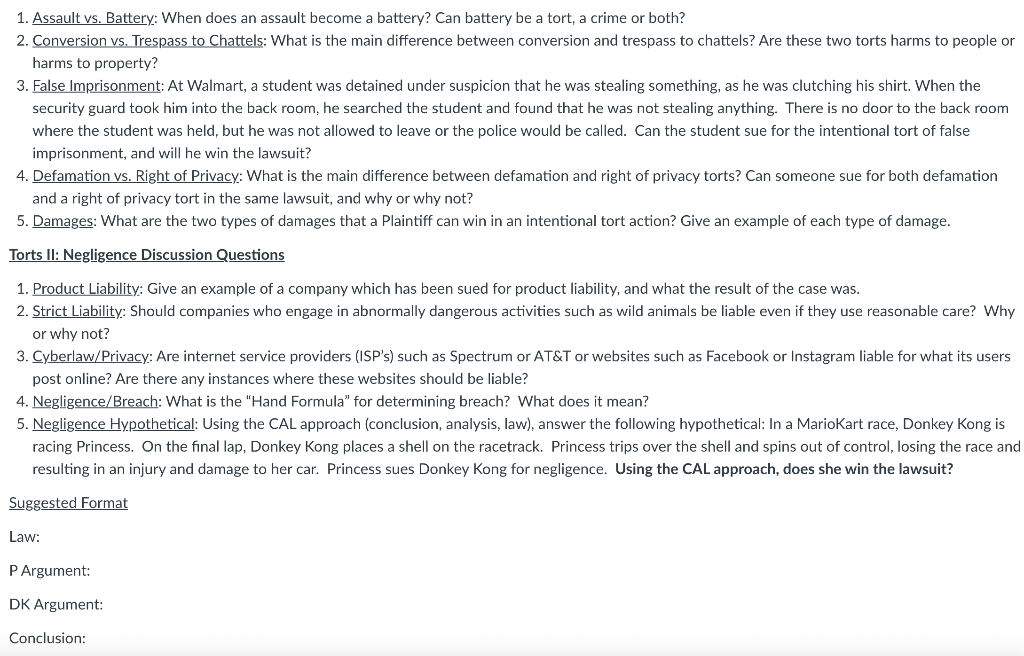 1. Assault vs. Battery: When does an assault