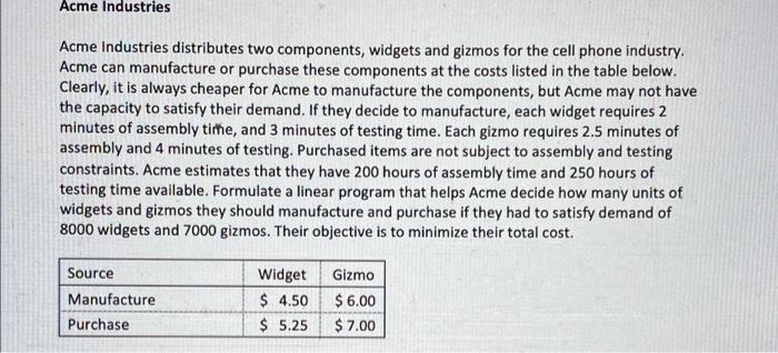 please my one question! In the Acme Industries