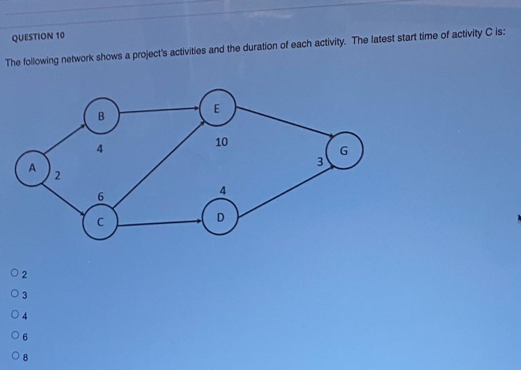 QUESTION 10 The following network shows a