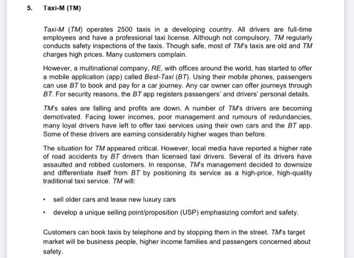 5. 5. Taxi-M (TM) Taxi-M (TM) operates 2500 taxis