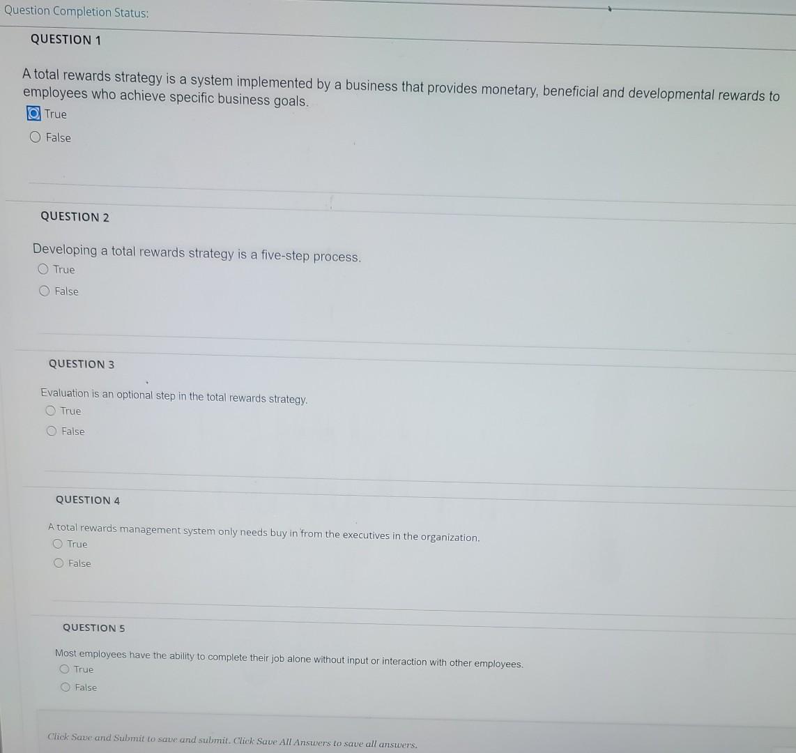 Question Completion Status: QUESTION 1 A total