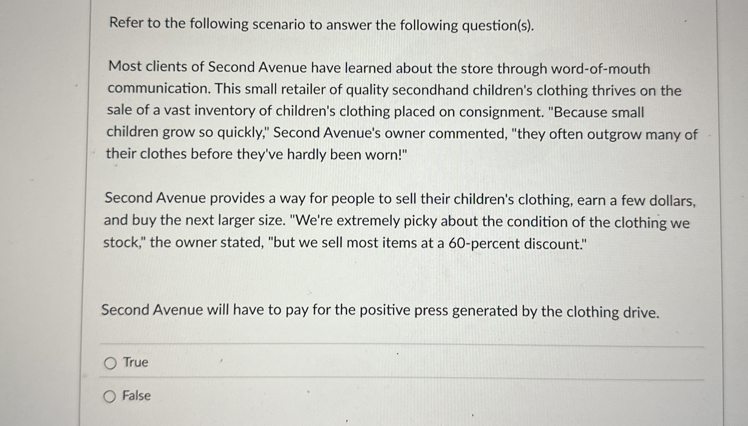 Refer to the following scenario to answer the