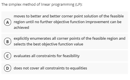 The simplex method of linear programming (LP):