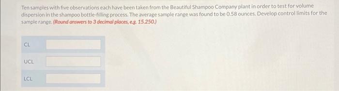 Ten samples with five observations each have been