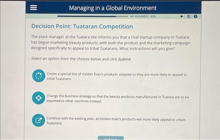 il D Managing in a Global Environment MY PROGRESS